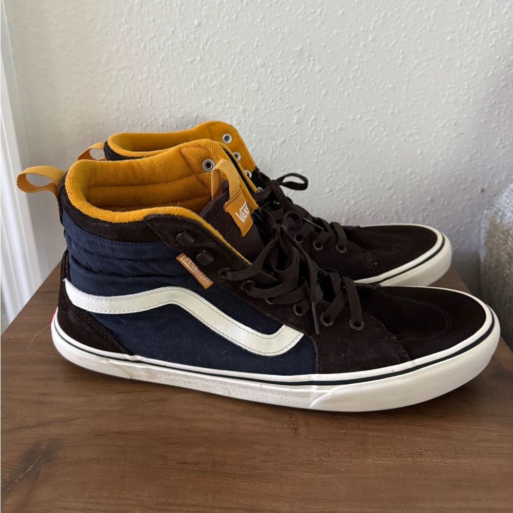 Vans Filmore Hi Tops Men’s Sz 13 Brown Yellow Blue High Top Lace Up Skater Shoes